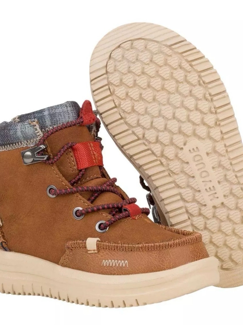 Hey Dude Brown Suede Lace-Up Kids Ankle Boots with Red Accents
